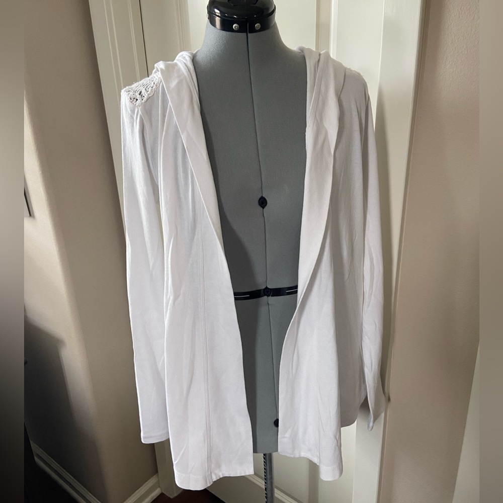 Lucky Brand (Lucky Lotus) Cardigan Hoodie, White, Size S